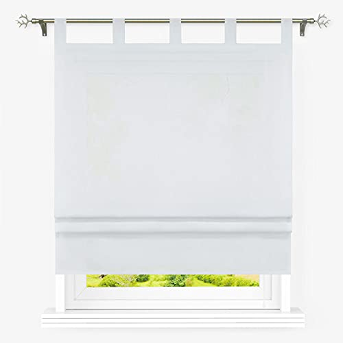Heichkell Raffrollo mit Schlaufen Halbtransparent Raffgardine Wohnzimmer Einfarbige Fensterstores Leinen Faltenrollo Grau BxH 100x140 cm