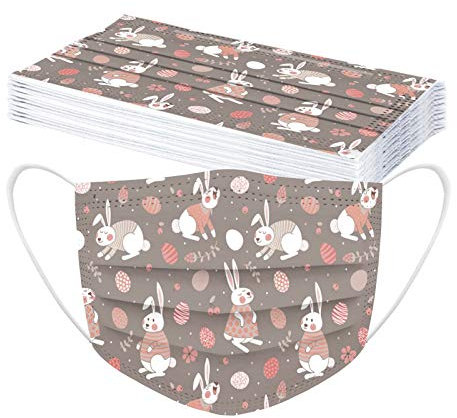 Generisch 10 Stück Ostern Erwachsene Mundschutz Einweg mit Motiv Osterhase Bunt 3-lagig MNS Mund Nasenschutz Tücher Atmungsaktiv Bandana