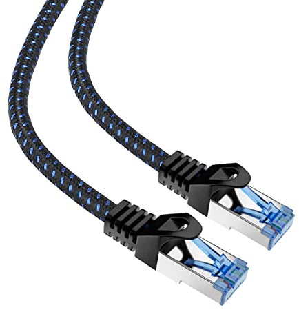 mumbi LAN Kabel 10m CAT 8 Netzwerkkabel Nylon geschirmtes S-FTP CAT8 Ethernet Kabel Patchkabel Nylonkabel 2000MHz 40Gbit 1000cm, schwarz