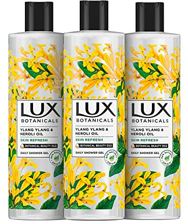 Lux Botanicals Refresh body wash made with 94% ingredients of natural origin Daily Shower Gel for naturally fresh and radiant skin 3x 500 ml (Ylang Ylang & Neroli Oil)