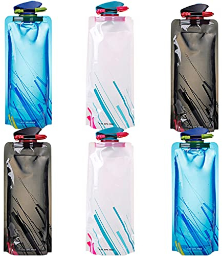Mount Kumgang 6 Piezas Plegable Bolsa de Agua de Plástico, Plegable Flexible Botella de Agua Reutilizable, Portátil Bolsa de Agua Collapsible, para Senderismo, Ciclismo, Camping, 700ml