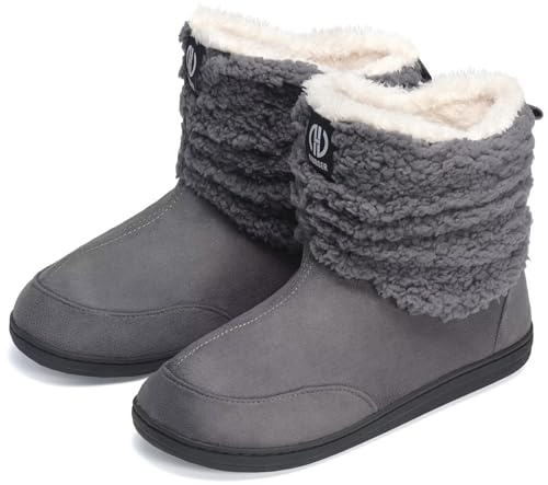 GURGER Hausstiefel Herren Damen Plüsch Gefüttert Hüttenschuhe Hausschuhe Warm Feste Sohle