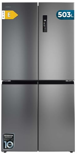 Cecotec Frigorífico 4 Puertas Inox Total No Frost Bolero CoolMarket 4D 503 Inox E, 503 Litros, Alto 177,5 cm y 85,3 cm Ancho, MetalFlexCooling, Compresor Inverter, Cajón Temperatura y Humedad Variable