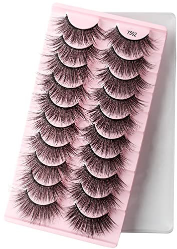 VwyuEgg 3D Falsche Wimpern,10 Paar natural fake lashes Handgemacht Fake Eyelashes Wiederverwendbar Faux Mink Nerzwimpern Von (Y502)