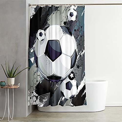 Hixingo Wasserdicht Duschvorhang 3D Fußball Blickdicht Duschvorhänge mit 12 Duschvorhängeringen Duschvorhang Waschbar Duschvorhang Set für Badezimmer Badewanne (150x180cm,3D -Fußball)