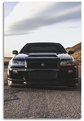 JDM Supercar Poster für Skyline R34 GTR Schwarz Front Racing Car Sport Auto Poster Dekorative Malerei Leinwand Wandposter und Kunstbild Druck Moderne Familie Schlafzimmer Dekor Poster 60 x 90 cm