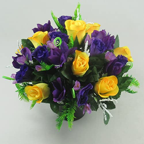 Just Because Flowers Artificial Grave Flower Arrangement with Premium Roses and Mini Alstromeria