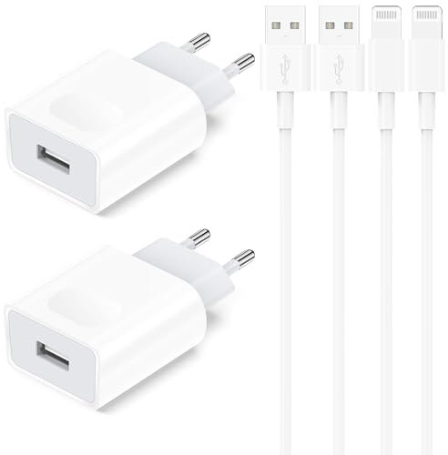 Cargador Phone, Enchufe USB con 2M Cable Compatible con Phone 11 XR X XS MAX 8 7 6 5 SE 6S Plus 5S, Pad Air/Mini/Pro, 4-Pack 5V/1A Charger Adaptador Cabezal Carga Pared Movil Universal Corrient