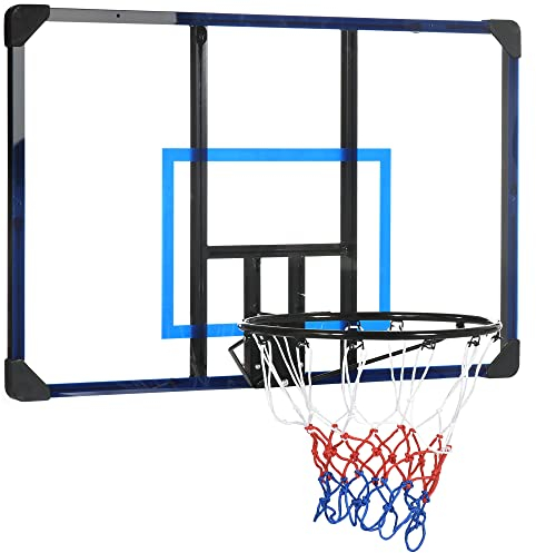 SPORTNOW Basketballkorb mit Rückwand, Outdoor Basketballbrett mit Ø45 cm Stahlkorb und Netz, Wandmontage, Basketball Board für Kinder Jugendliche Erwachsene, Blau
