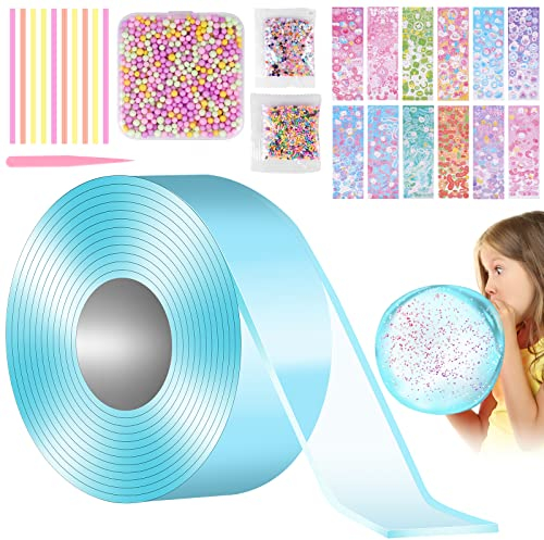 OSDUE Nano Tape Bubbles Kit, Magischer Kunststoff-Blasenballon, Doppelseitiges Klebeband DIY Craft Kit, für Kinder Mädchen Erwachsene Partygeschenke Geschenke Fidget Toy Craft (5cm-3M,Blau)