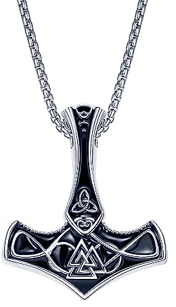 JENDEAR SHINE Collana Uomo con Martello di Thor, Ciondolo a Martello di Thor con Rune Vichinghe, Gioielli Nordici da Uomo
