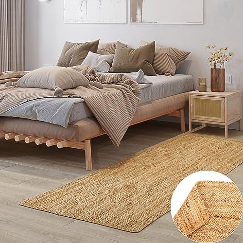 MY-RUG Großer Jute Läufer Teppich Nitin 200 x 80 cm - Rechteckig, handgewebt, Natur, robust und handgemacht, Juteteppich Eingangsbereich im Boho Style