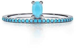 Bellitia Jewelry Damen Türkis Ring 925 Sterling Silber Ring mit Blauer Stein, Stapelbarer Verlobungsringe Eheringe Trauringe Bandring