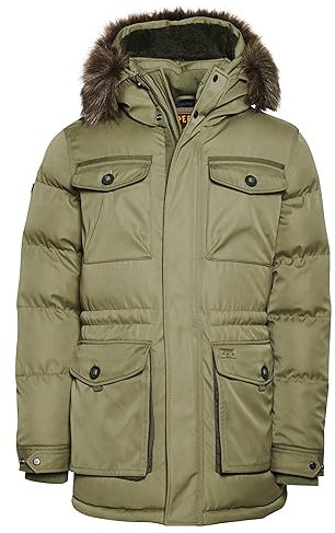 Superdry Herren Chinook Parka mit Kunstfellbesatz Blassolivgrün L