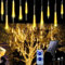 Partenopea® Luci di natale da esterno con pannello ricarica solare e USB catena luminosa natalizia ricaricabile 360 LED tubo effetto meteorite 50 cm impermeabili IP65 con Telecomando (Luce calda)