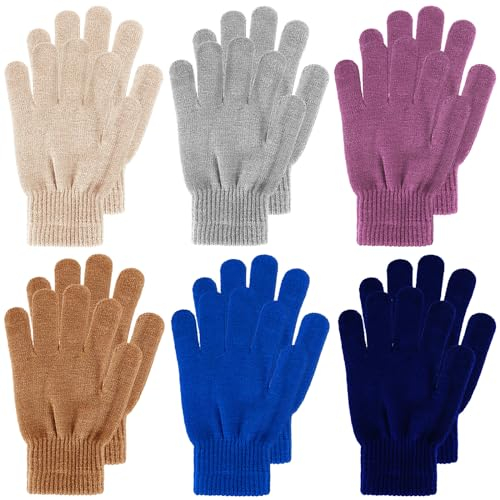 Boyiee 6 Paar Strickhandschuhe Erwachsene Vollfinger Handschuhe für Unisex Damen (Hellgrau, Marineblau, Königsblau, Lila, Hellkhaki, Braun, M)