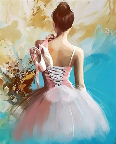 Yoonqun Ballett Mädchen Malen Nach Zahlen Set,40x50cm Malen Nach Zahlen Erwachsene DIY inklusive Pinsel und Acrylfarben Handgemalt Ölgemälde Kit Startseite Wandkunst Dekoration - ohne Rahmen