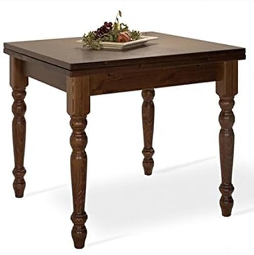 Vicentini arreda TAVOLO IN LEGNO ALLUNGABILE A LIBRO GAMBE TORNITE ARTE POVERA NOCE SCURO (90x90 (180))