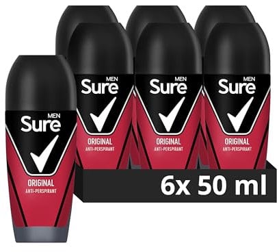 Sure Men Original Anti-Perspirant Roll On Men's Deodorant with MotionSense technology for 48 hour protection against sweat and odour 6x 50 ml