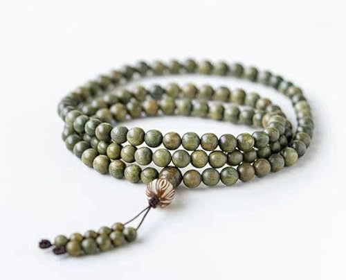 Dekoration Perlenarmbänder, Rosenkranzperlen, 108 grüne Sandelholzperlen, Armband, tibetisch-buddhistisch mit Lotus-Meditation, Naturholz, Mala-Gebetsperlenkette, Perlenkette, Schmuck ( Size : 6mm )