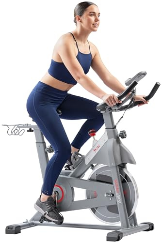 Sunny Health & Fitness Smart Indoor Cycling Magnetic Resistance Exercise Bike, Cardio Workout for Home, Pulse Sensor, with Dumbbell Holder, Bluetooth Connectivity and SunnyFit App - SF-B123033