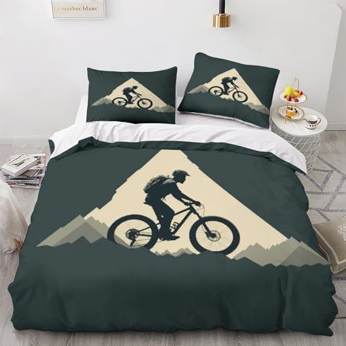 OPSREY Mountain Bikes Race Bettwäsche Bedruckte Gebürstet Weichs Contests Bettwäsche Tröster Set Baumwolle Bettbezug, Mikrofaser Bettbezug Mit Reißverschluss Für Erwachsene Und Kinder King（220x240cm）