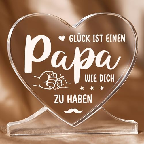 Niyewsor Papa Geschenk Geburtstag, Herzförmiges Acryl-Plakette Dekoration - Geschenke für Papa von Tochter Sohn, Bester Papa Geschenke für zum Weihnachten, Vatertag