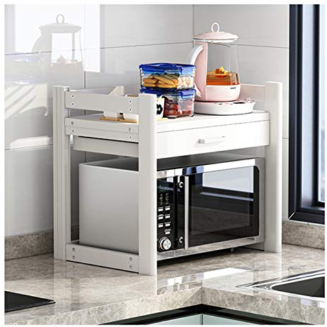 Soporte para estante de microondas, soporte de microondas elevable de acero inoxidable negro, soporte para estante de horno, soporte para estante de cocina con cajones, estantes organizadores de
