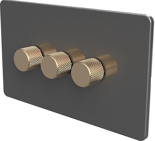 SAMOTECH WIFI Smart DIMMER UK No neutral wire required, compatible with Alexa, Google, Tuya, Smart Life - Grey/Antique Brass 3-Gang