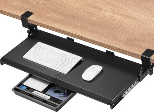 ETHU Keyboard Tray under Desk, 680x300 mm Ergonomic Sliding Keyboard Holder with C Clamp-on Mount Easy to Install, Desk Extension Tray, Ergonomic Keyboard Stand for Home and Office (Black)