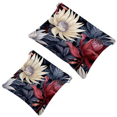 Generic 2 bolsas de metralla 363 con diseño de plantas de tinta: bolsa de maquillaje esencial para mujeres en movimiento, A: 18 x 14,8 cm, B: 12 x 11,5 cm, multicolor, A: 18 x 14,8 cm, B: 4,7 x 4,5