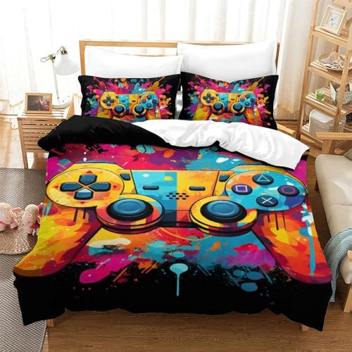 CHCAIOVO Spiel 3D Gedruckt Bettwäsche Set 3 Teilig Bettbezug Set Mit Kissenbezug Soft Microfaser Luxus Modern Mit Reißverschluss Für Erwachsene Und Kinder Single(140x200cm)