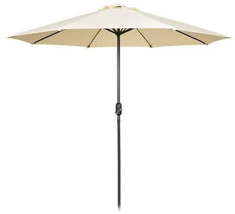 Grand parasol d'extérieur de 2,7 m avec manivelle, 8 baleines, mât en fer, parasol de jardin, pour piscine et table, parasol de marché - Beige