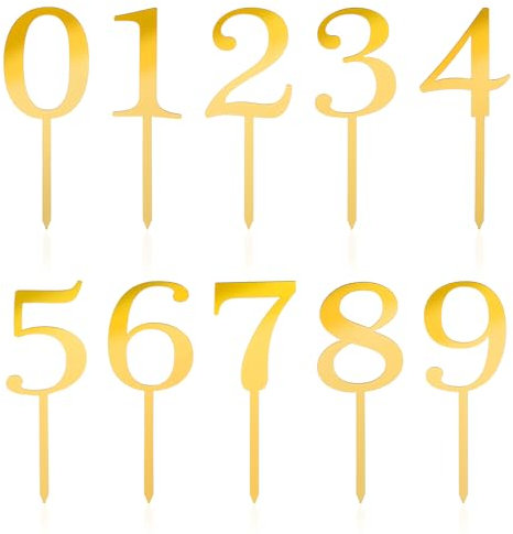 Ymapinc Kuchen Deko Geburtstag,10 Stück Zahlen 0-9 Cake Topper Geburtstag Acryl Happy Birthday Tortendeko Wiederverwendbar Deko Torte Geburtstag Gold Torten Deko für Geburtstagsfeiern Hochzeitsparty