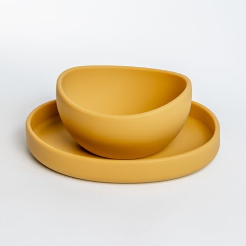 BALUU Napfset aus Silikon für Katzen und Hunde; Katzennapf/Hundenapf 200 ML inklusive großer Futterschale, 2er Napfset, (Gelb)