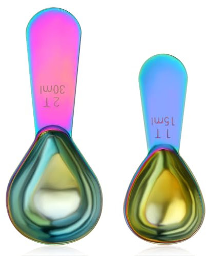 Dimeho 2 Pcs Stainless Steel Coffee Scoop, 1 Tablespoon 2 Tablespoon Measuring Spoon Multi-Purpose Coffee Scoops Short Handle Tablespoons for Coffees Tea Sugar Flour Jars