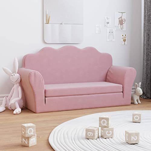 Willood Kinder-Schlafsofa 2-Sitzer Sofa Abnehmbarer Bezug, Gepolstert Kindersessel Sitzkissen, Kindercouch Kindermöbel, Rosa Weicher Plüsch
