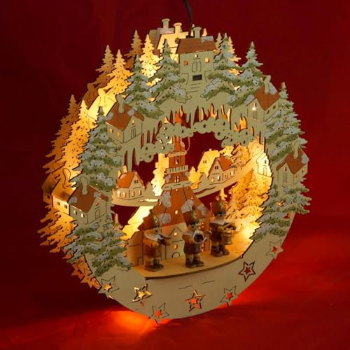 Wichtelstube-Kollektion Holz Fensterbild Seiffener Kirche Weihnachtsdeko fürs Fenster, 30 x 6 x 28 cm inkl. Adapter 4,5 V; LED Fensterbilder Weihnachten