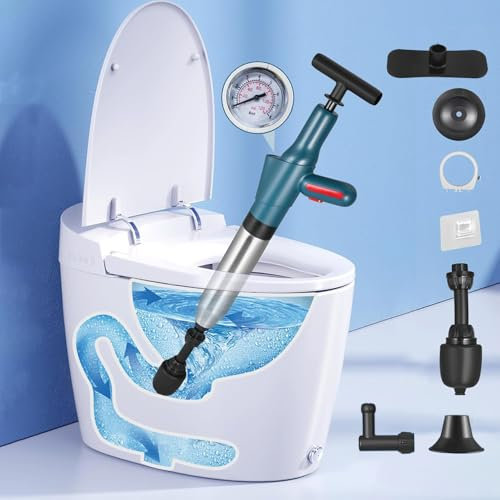 Toilet Plunger, High Pressure Toilet Unblocker, Heavy Duty Drain Unblocker Kit with A Holder and 3 Replaceable Heads for Unblocking Toilets, Sink, Shower, Bathtub, Floor, Drain And Pipe Clog (Green)