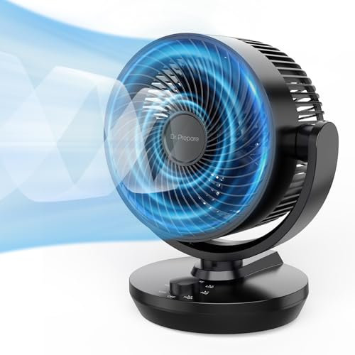 DR.PREPARE Ventilador de Mesa Oscilante 70°+100° 3 Velocidades Silencioso Potente Ventilador Todo el Año Compacto para Oficina, Dormitorio, Cocina y Exteriores