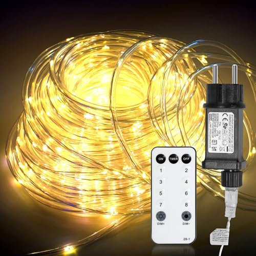 Peviasot LED Lichterschlauch, 20M LED Schlauch IP65 Wasserdicht LED Lichterkette für Innen Aussen Warmweiß mit Fernbedienung & Timer 8 Modi und Helligkeit Dimmbar