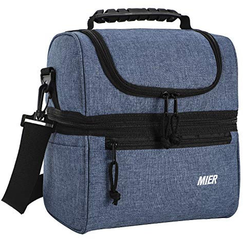 MIER Insulated Lunch Box Insulated Cool Tote Bag Lunch Kit for Men, Women, Double Deck Cooler (Blue, M)