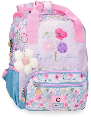 Enso Full of Flowers Zaino per bambini, zaino scolastico, in poliestere, ruote doppie multidirezionali, multiuso, rosa e blu