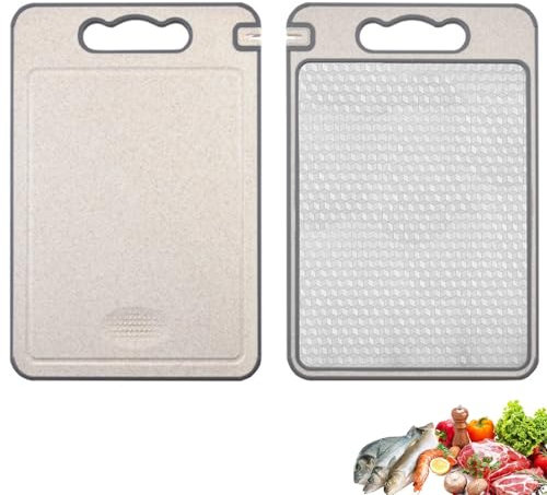 Double-Sided Cutting Board, Food-Grade 304 Stainless Steel and Wheat Straw Chopping Boards for Meat and Vegetables,Sturdy and Durable,Non Toxic,Scratch-Resistant Mesh Design, Dishwasher Safe