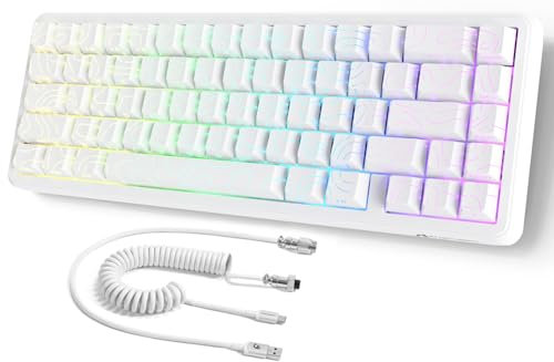 MAMBASNAKE ATTACK SHARK X65 HE Clavier à Déclenchement Rapide, Précision RT de 0,01mm, 8KHz, Clavier Filaire à Effet Hall à 60% avec Câble 8 KHz, Actionnement Réglable, Snap Tap, pour PC,Contour Blanc