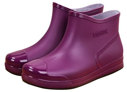 Stivali da pioggia da donna, corti, in gomma, per festival, estivi, con tacco, imbottiti, comodi, antiscivolo