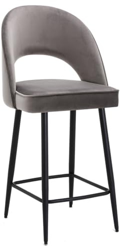 Lamboro Chelsea Velvet Kitchen Bar Stool | Fixed Height Home Barstool with Padded Seat in Charcoal Grey