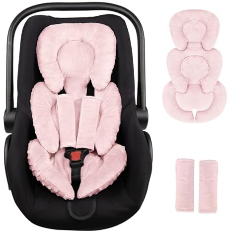 GFU Babysitz-Einsatz für Kopf und Körper, umkehrbarer Neugeborenen-Einsatz für Autositz mit Gurtpolstern, weiches Kinderwagenkissen für Jungen und Mädchen, passend für Kinderwagen, Schaukel, Rosa