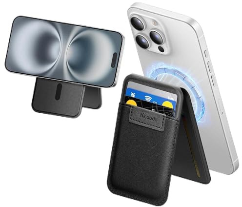 mcdodo Kartenhalter für Magsafe Wallet 6 Karten mit Ständer (15N, 0-170°), Ultradünnes Premium-PU Leder, Kompatibel mit iPhone 17/16/15/14/13/12 Serie & Android (mit Magnetadapter)