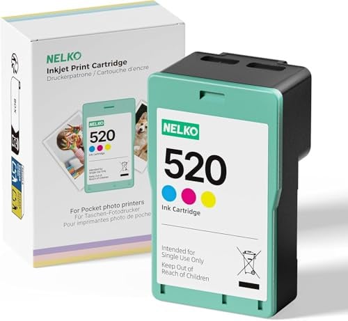 Nelko Cartouche Encre 520 Originale, Travailler avec Imprimante Photo PP01 | Puce intelligente, impression stable sans bouchage, Encre haute qualité couleurs vives, résistante eau